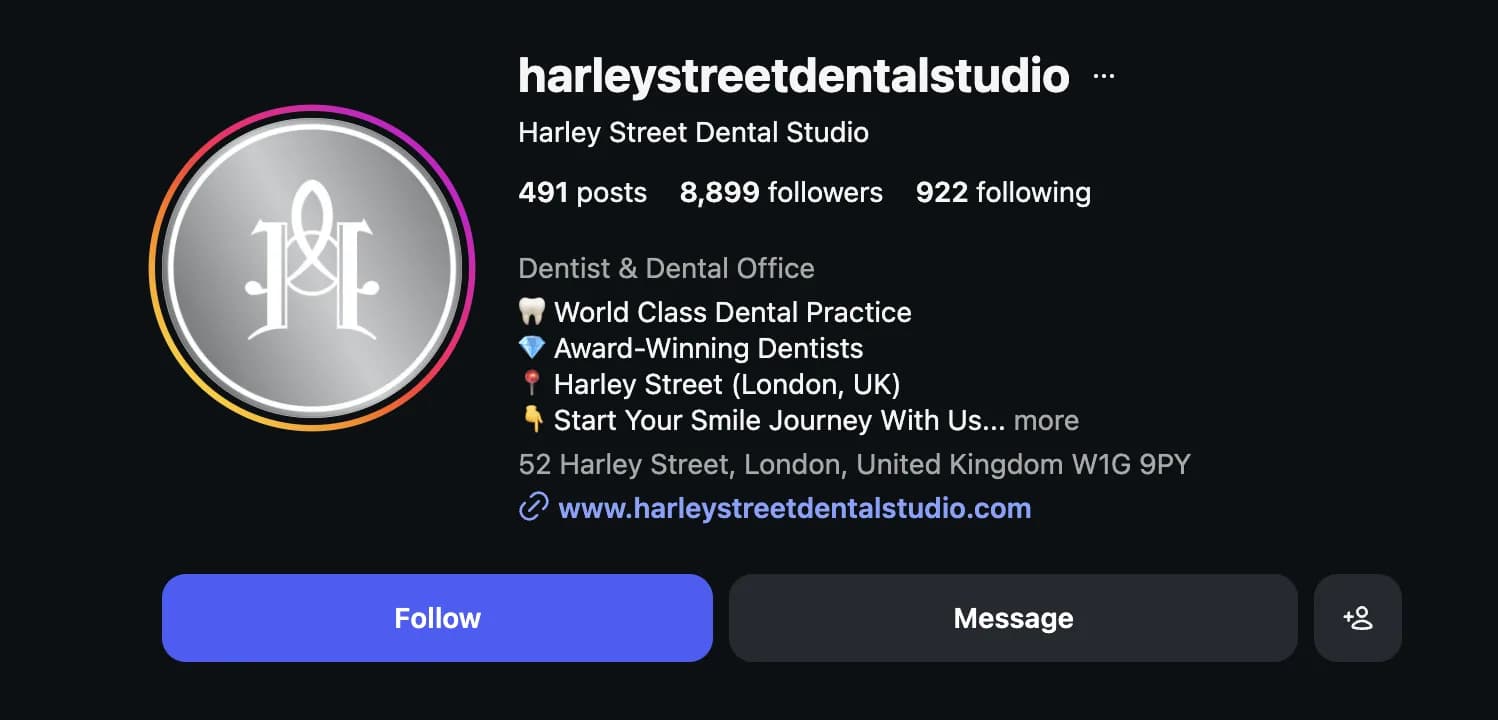 Harley Street Dental Studio Instagram — After TTGC